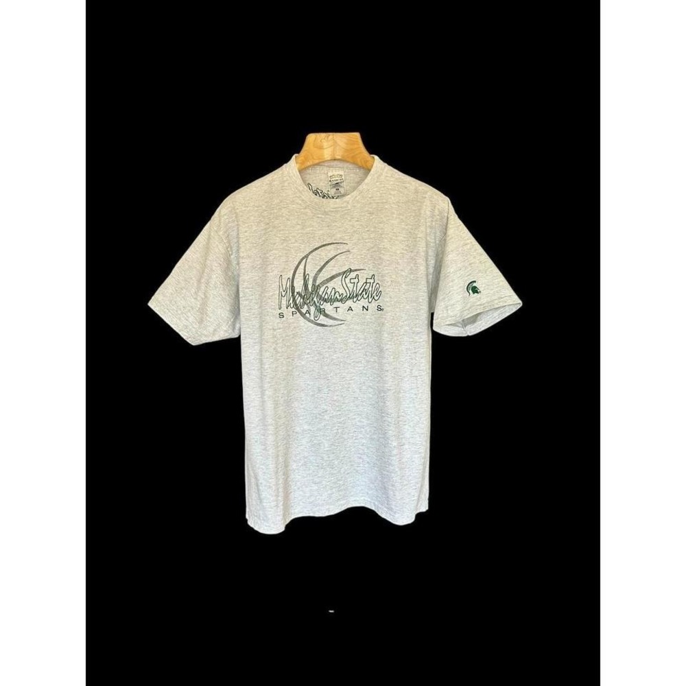 Vintage 90's Michigan State University XL MSU Spartans Gray T-Shirt Embroidered‎